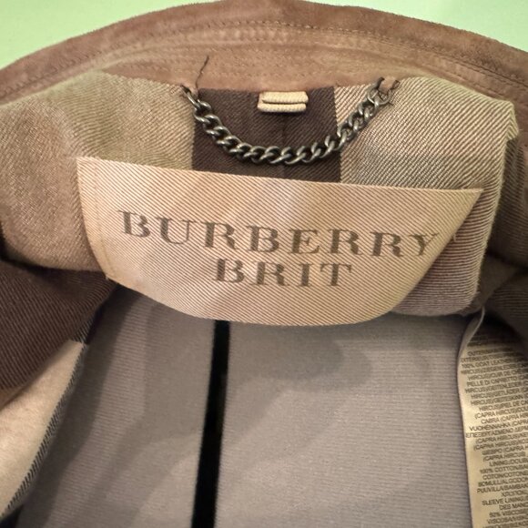 $2500 Burberry Brit suede tan/brown leather jacket coat blazer RARE LARGE vintag - Picture 2 of 8